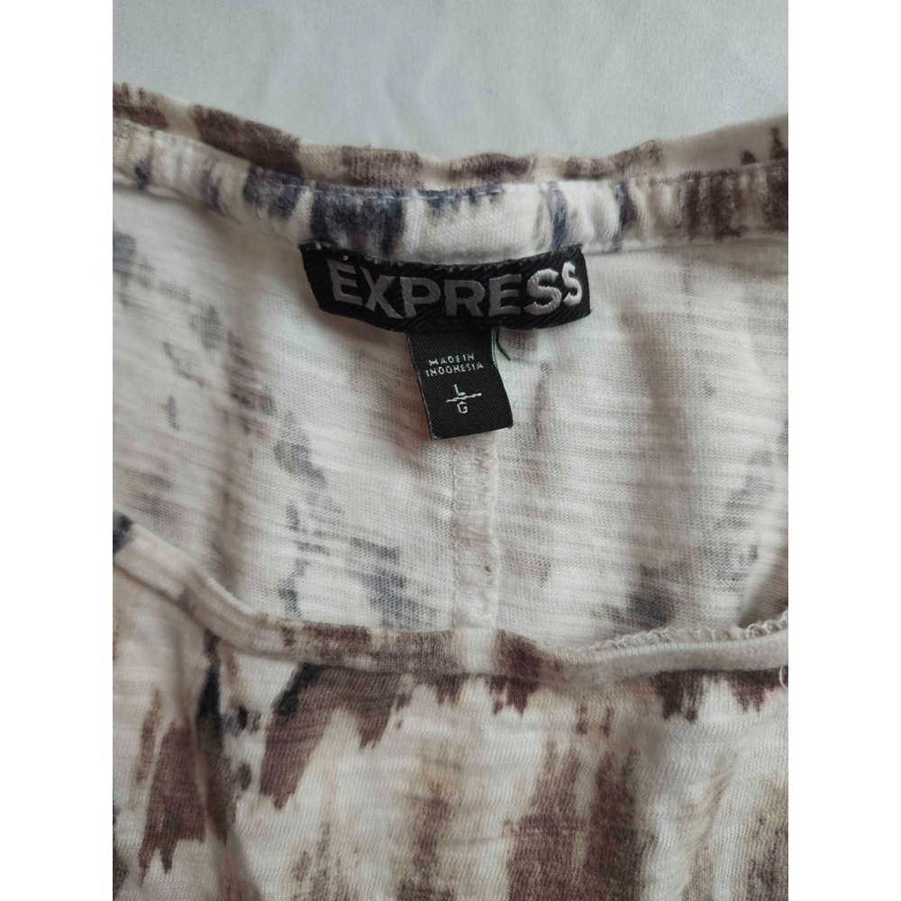 Express Shirt Womens Large Brown Tie Dye Tunic Short Sleeve Scoop Neck Casual - Picture 5 of 7